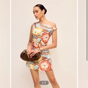 Commense Asymmetrical Neck Belted Dress